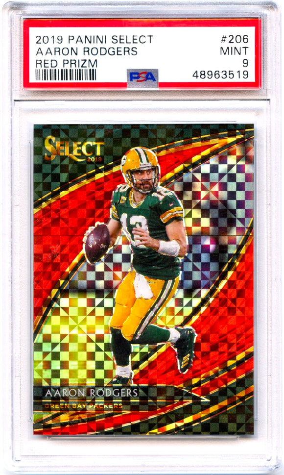 Aaron Rodgers 2019 Panini Select Field Level Red Prizm SP 39/49 PSA 9