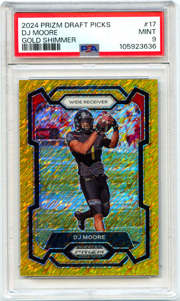 Dj Moore 2024 Panini Prizm Draft Gold Shimmer FOTL SP 12/15 PSA 9
