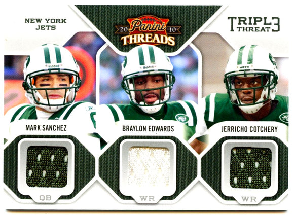 Sanchez Edwards Cotchery 2010 Panini Threads Triple Threat Patch SP 182/200