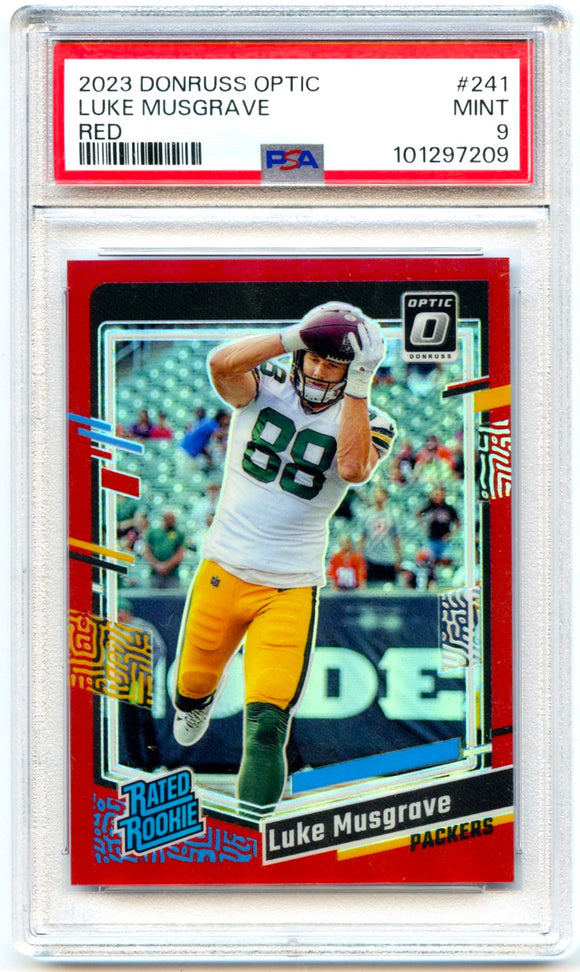 Luke Musgrave RC 2023 Donruss Optic Red Prizm Rated Rookie SP 30/99 PSA 9