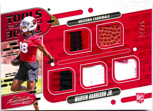 Marvin Harrison Jr RC 2024 Panini Absolute Tools Of The Trade Rookie Patch SP 34/75