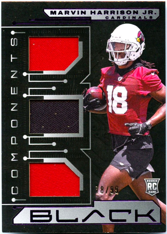 Marvin Harrison Jr RC 2024 Panini Black Purple Components Triple Rookie Patch SP 78/99