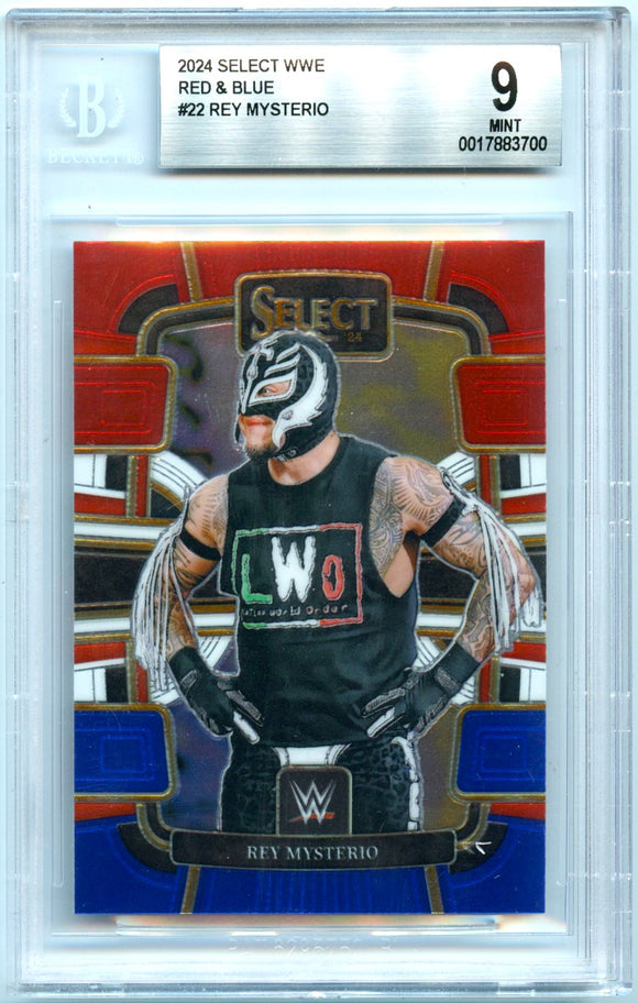 Rey Mysterio 2024 Panini Select WWE Concourse Red Blue #22 BGS 9