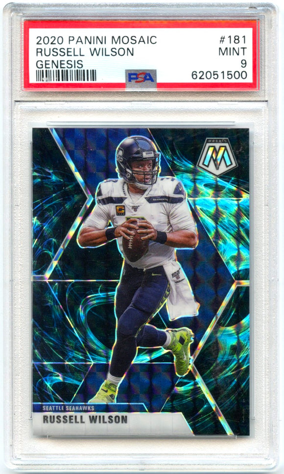 Russell Wilson 2020 Panini Mosaic Genesis Prizm Retail SSP #181 PSA 9 Mint