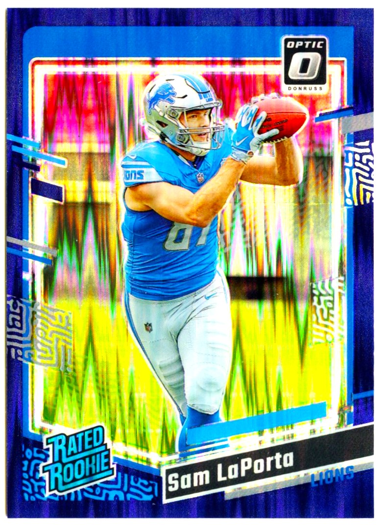 Sam Laporta RC 2023 Donruss Optic Purple Shock Prizm Rated Rookie #237 ...