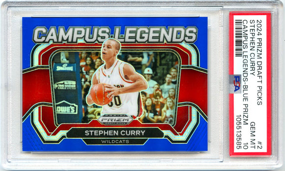 Stephen Curry 2024 Panini Prizm Draft Blue Campus Legends SP 60/199 PSA 10