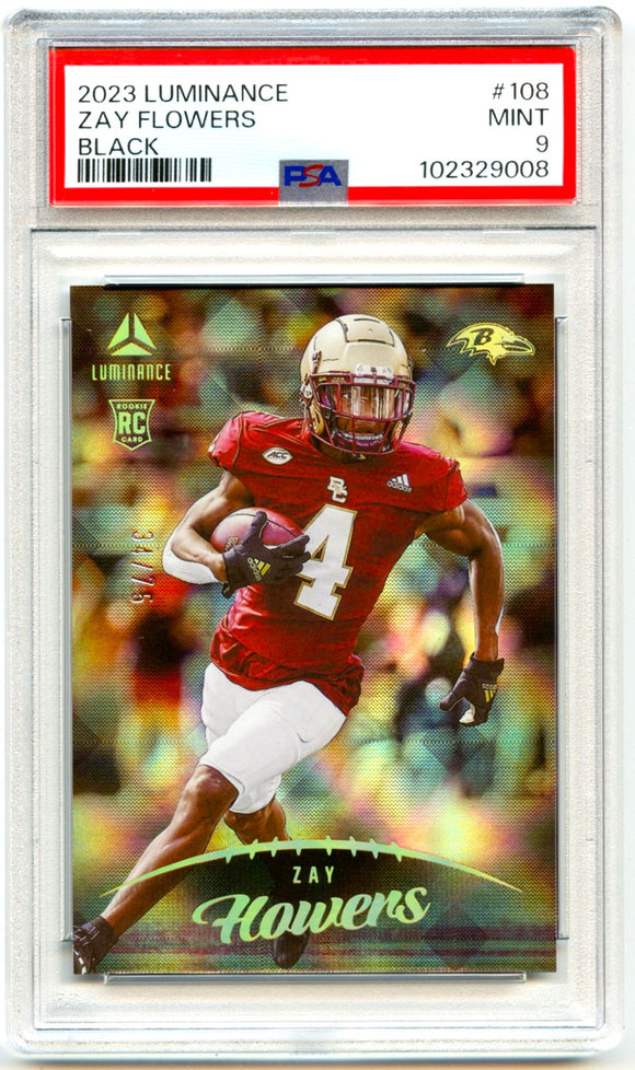 Zay Flowers RC 2023 Panini Luminance Black Rookie SP 34/75 PSA 9