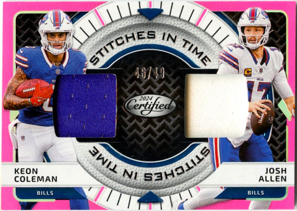 Josh Allen Keon Coleman 2024 Panini Certified Pink Stitches In Time Dual Patch Rookie SP 46/49