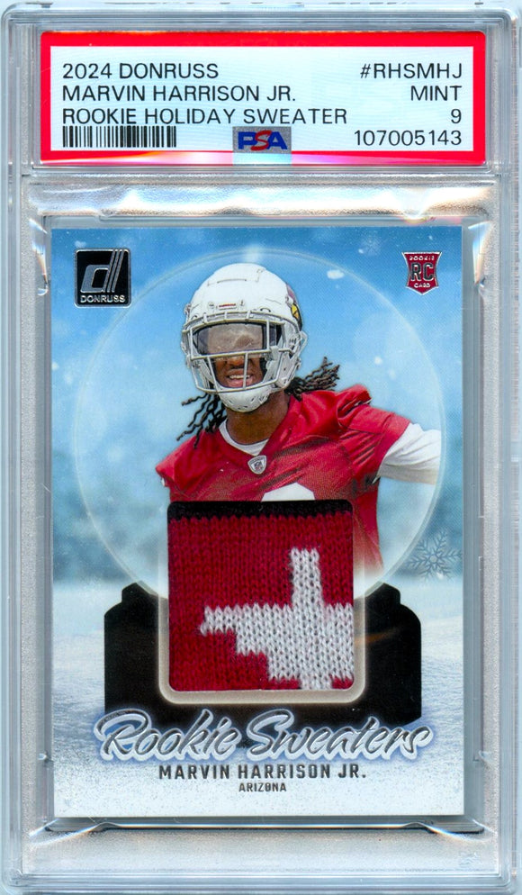 Marvin Harrison Jr RC 2024 Donruss Rookie Holiday Sweater Patch PSA 9