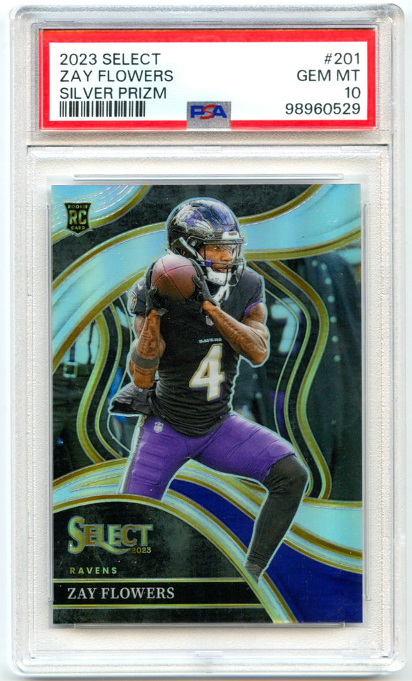 Zay Flowers RC 2023 Panini Select Club Level Silver Rookie #201 PSA 10 Gem Mint