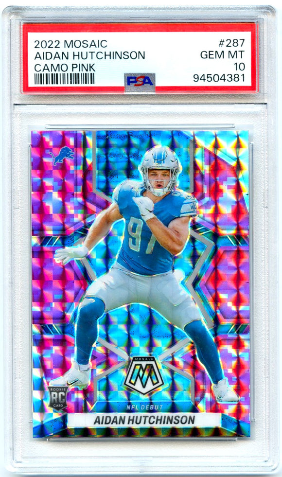 Aidan Hutchinson RC 2022 Panini Mosaic Pink Camo Rookie #287 PSA 10 Gem Mint