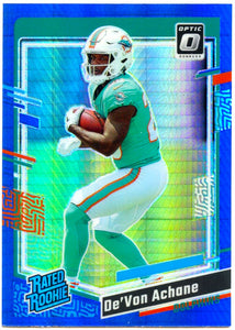 De'von Achane RC 2023 Panini Donruss Optic Blue Hyper Rated Rookie #269