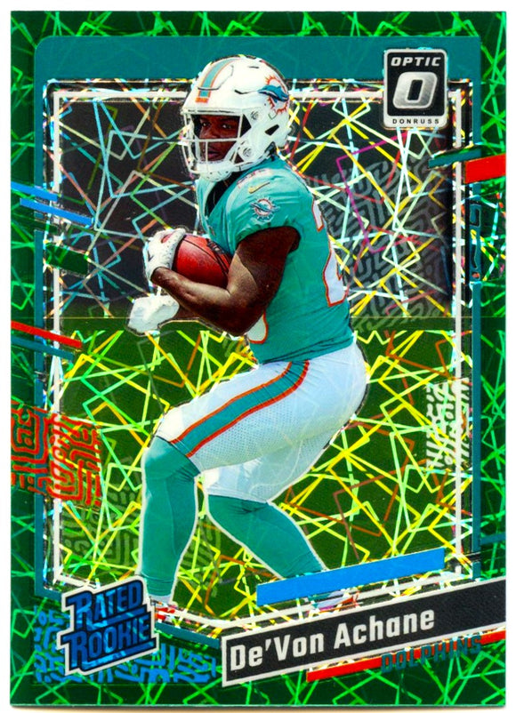 De'von Achane RC 2023 Donruss Optic Green Velocity Prizm Rated Rookie #269