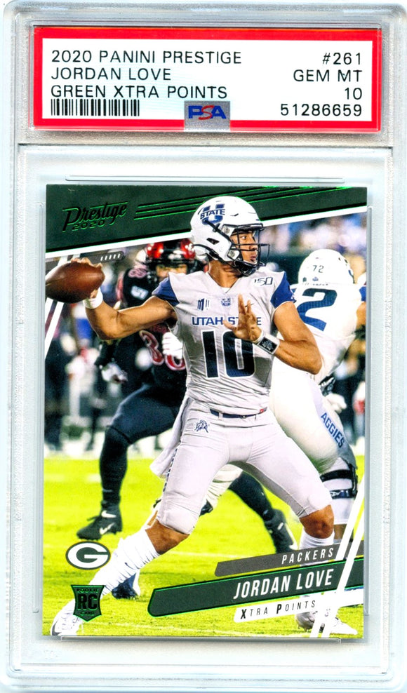 Jordan Love RC 2020 Panini Prestige Green Xtra Points Rookie #261 PSA 10