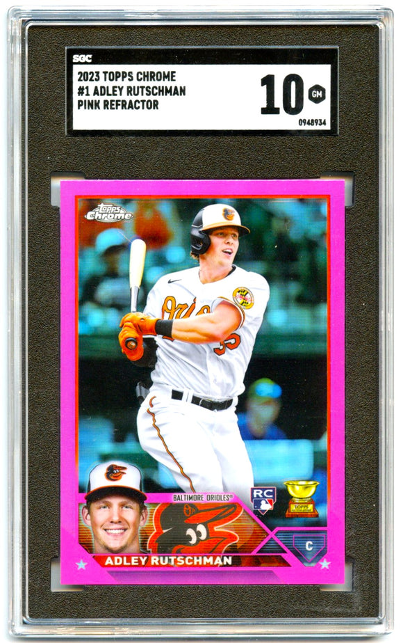 Adley Rutschman RC 2023 Topps Chrome Pink Refractor Rookie #1 SGC 10