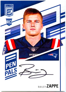 Bailey Zappe RC 2022 Panini Donruss Elite Pen Pals Rookie Auto