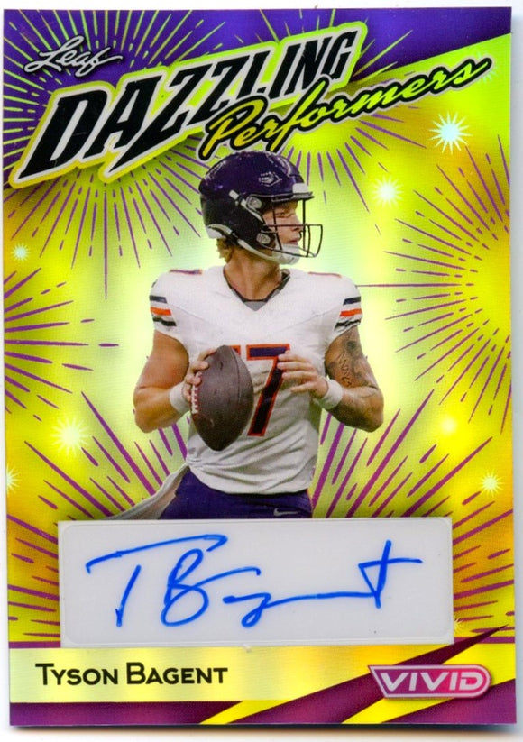 Tyson Bagent 2024 Leaf Vivid Dazzling Performers Purple Yellow Auto SP 1/2