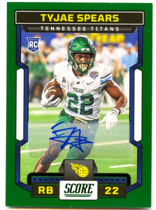 Tyjae Spears RC 2023 Panini Score Green Rookie Auto #325