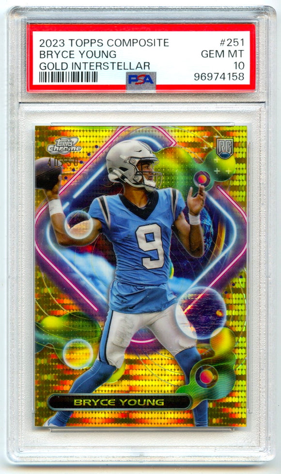 Bryce Young RC 2023 Topps Composite Cosmic Chrome Gold Interstellar Rookie SP 40/50 PSA 10