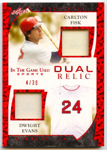 Carlton Fisk Dwight Evans 2022 Leaf In The Game Used Red Dual Patch SP 4/30