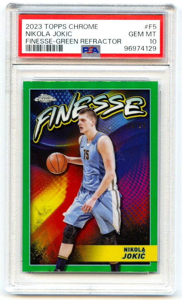 Nikola Jokic 2023-24 Topps Chrome Green Refractor Finesse SP 23/99 PSA 10