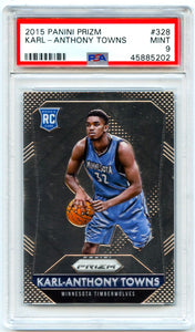 Karl-Anthony Towns RC 2015-16 Panini Prizm Rookie Card #328 PSA 9