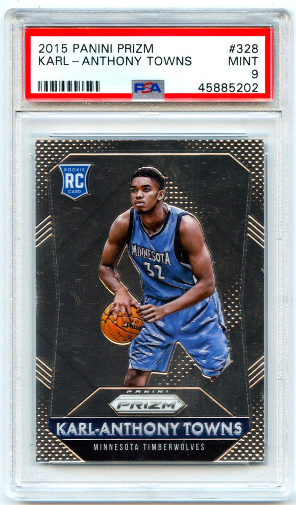 Karl-Anthony Towns RC 2015-16 Panini Prizm Rookie Card #328 PSA 9