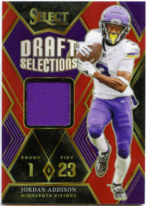 Jordan Addison RC 2023 Panini Select Red Draft Selections Rookie Patch