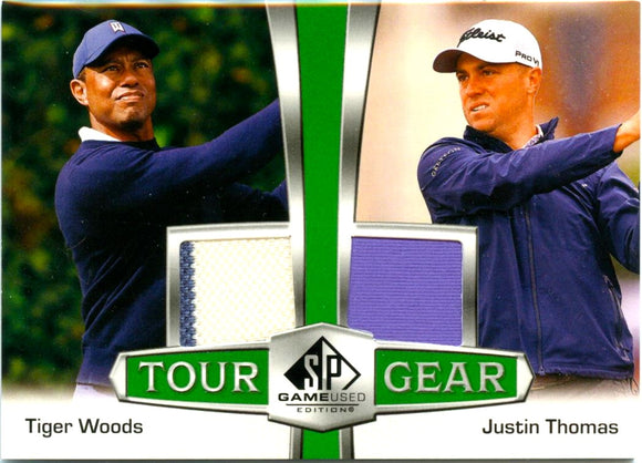 Tiger Woods Justin Thomas 2024 Upper Deck SP Game Used Tour Gear Dual Patch