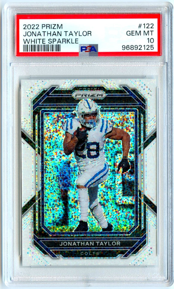 Jonathan Taylor 2022 Panini Prizm White Sparkle SSP #122 PSA 10