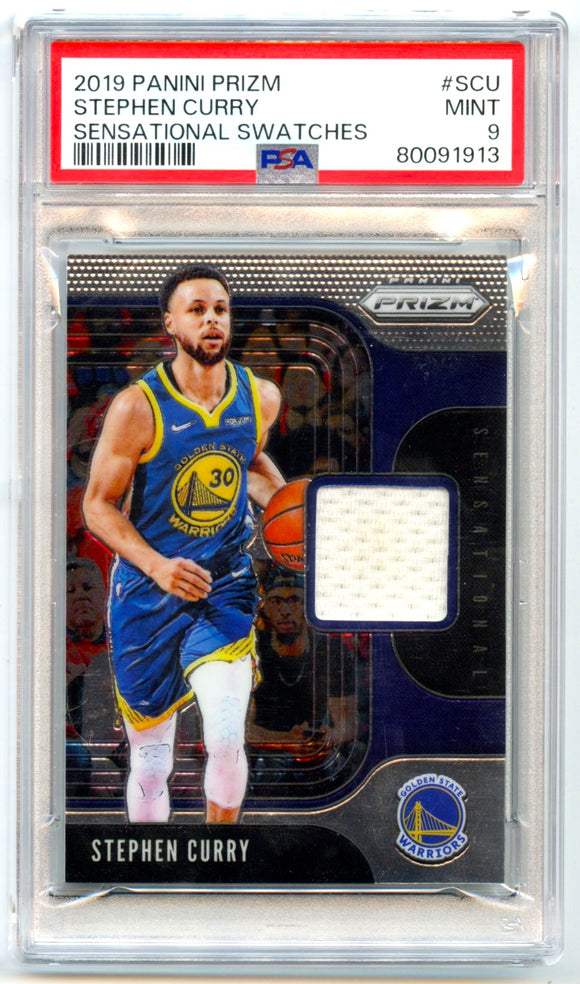 Stephen Curry 2019-20 Panini Prizm Sensational Swatches Game Used Patch PSA 9