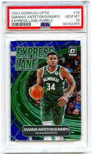 Giannis Antetokounmpo 2022-23 Donruss Optic Purple Express Lane #10 PSA 10