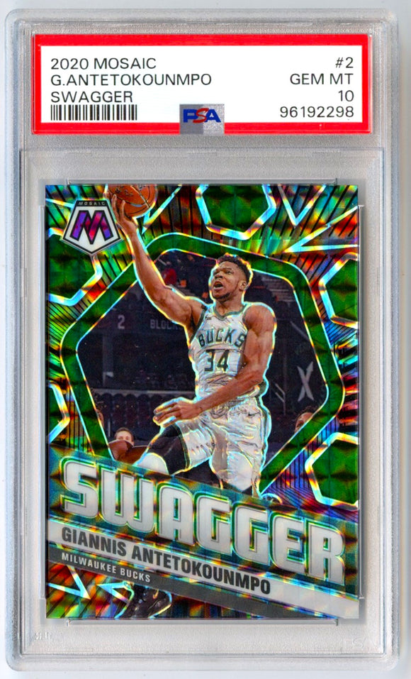 Giannis Antetokounmpo 2020-21 Panini Mosaic Swagger #2 PSA 10