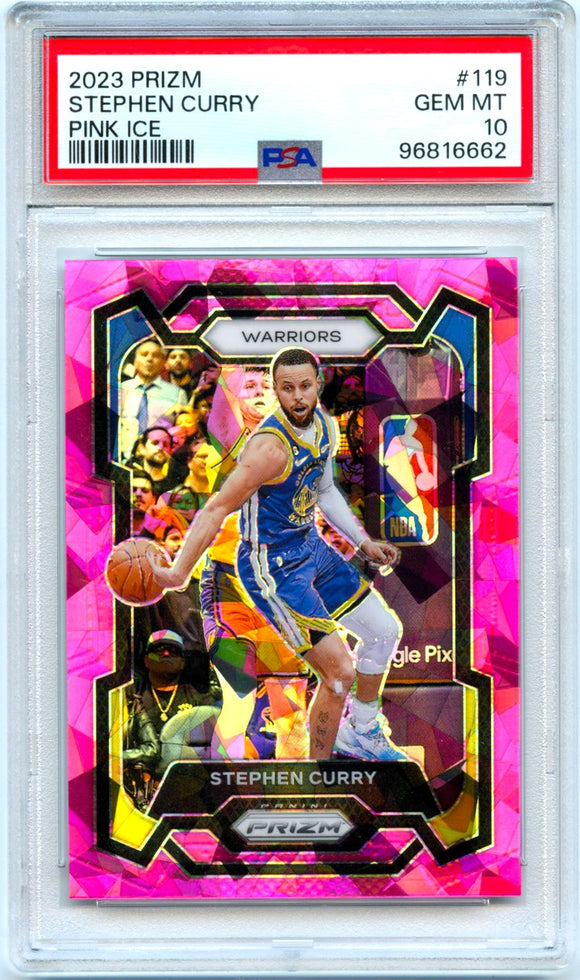 Stephen Curry 2023-24 Panini Prizm Pink Cracked Ice #119 PSA 10