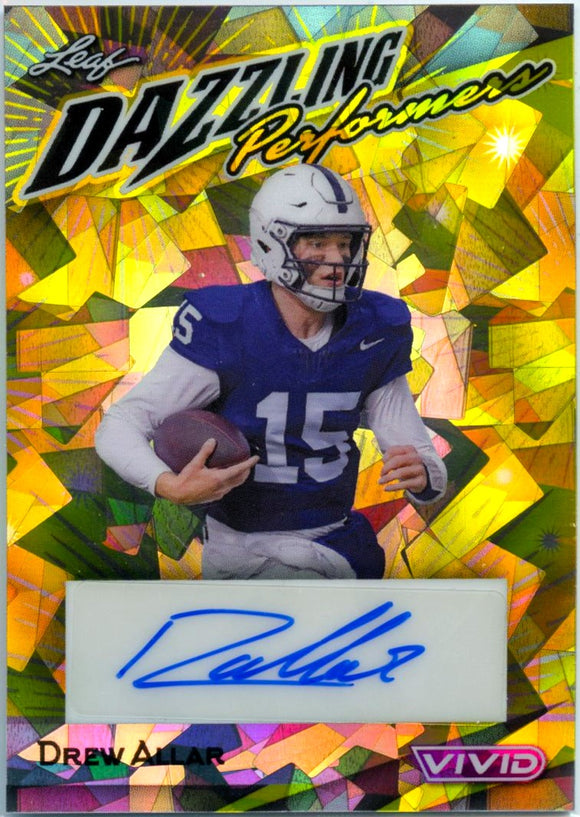 Drew Allar RC 2024 Leaf Vivid Gold Ice Dazzling Performers Rookie Auto SP 3/9