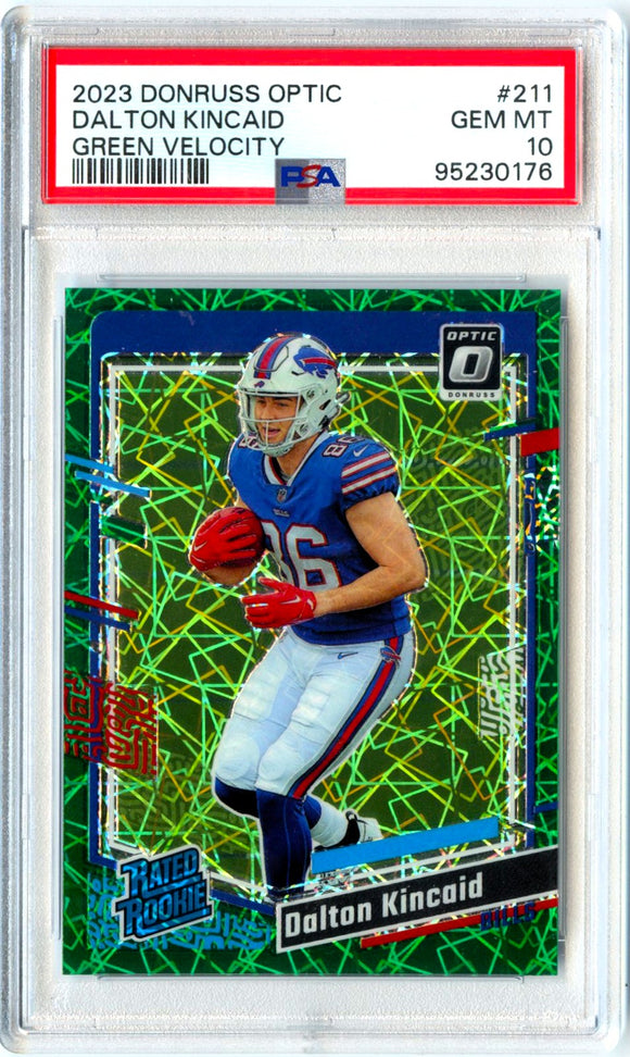 Dalton Kincaid RC 2023 Donruss Optic Green Velocity Rated Rookie #211 PSA 10