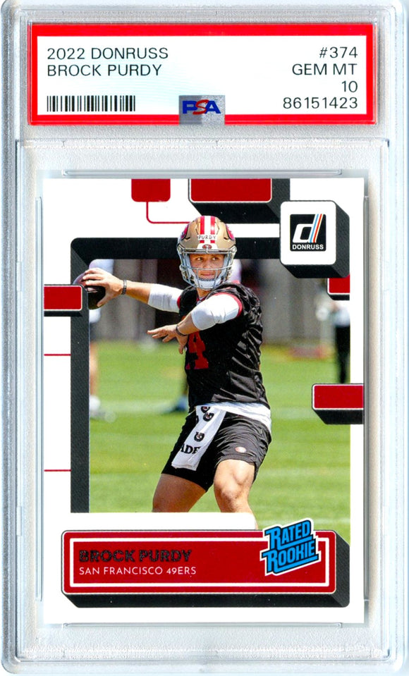 Brock Purdy RC 2022 Donruss Rated Rookie #374 PSA 10