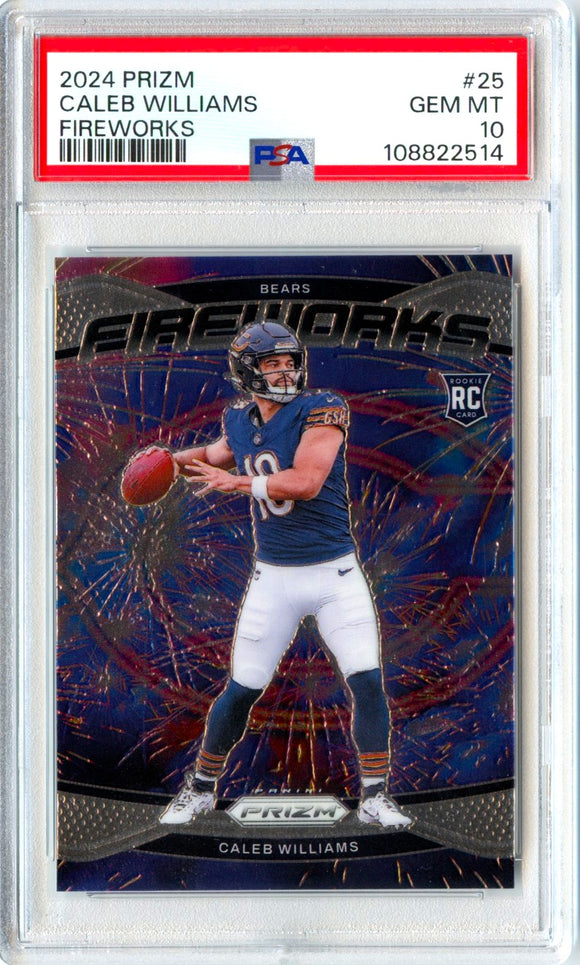 Caleb Williams RC 2024 Panini Prizm Fireworks Rookie #25 PSA 10