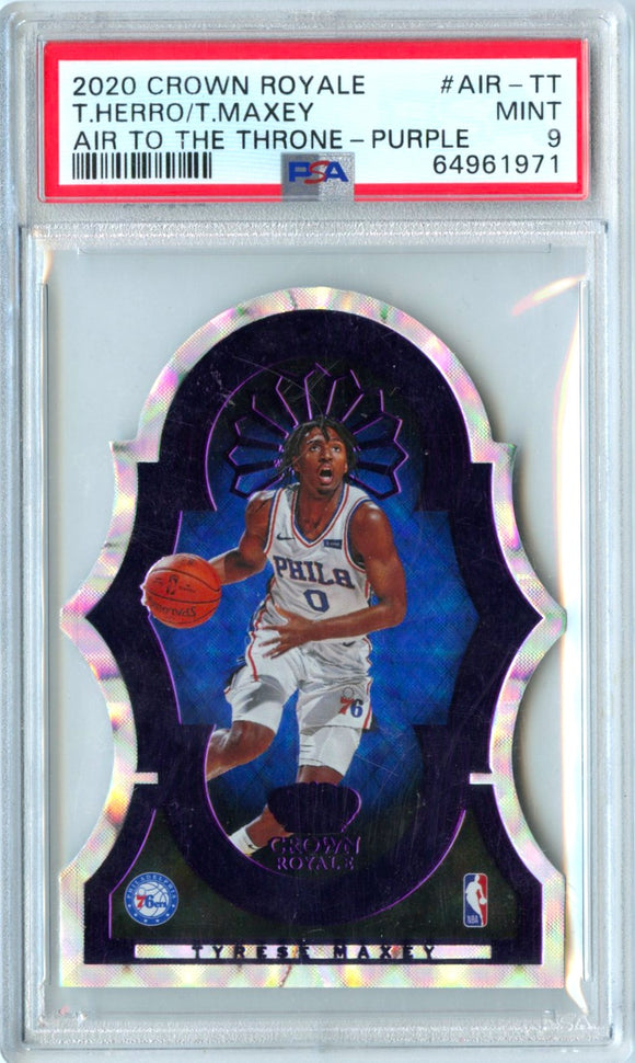Tyler Herro Tyrese Maxey 2020-21 Panini Crown Royale Purple Air To The Throne Rookie SP 13/25 PSA 9