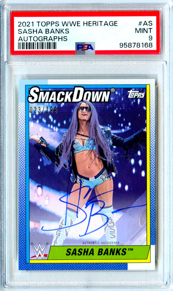 Sasha Banks 2021 Topps Heritage WWE On Card Auto PSA 9