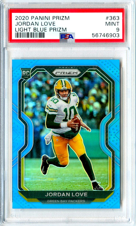 Jordan Love RC 2020 Panini Prizm Light Blue Rookie #363 PSA 9