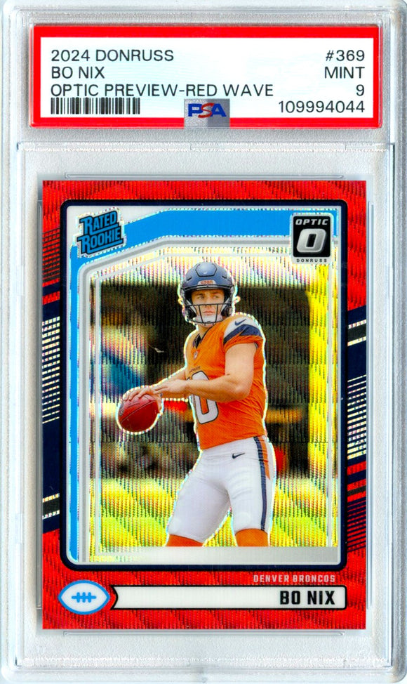 Bo Nix RC 2024 Donruss Optic Preview Red Wave Rated Rookie #369 PSA 9