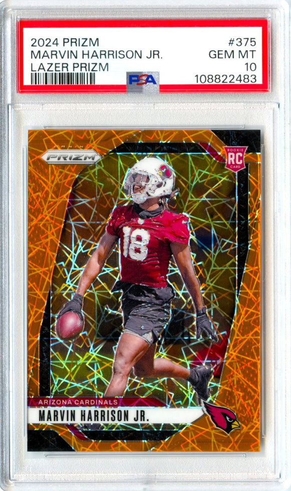 Marvin Harrison Jr RC 2024 Panini Prizm Orange Lazer Rookie #375 PSA 10