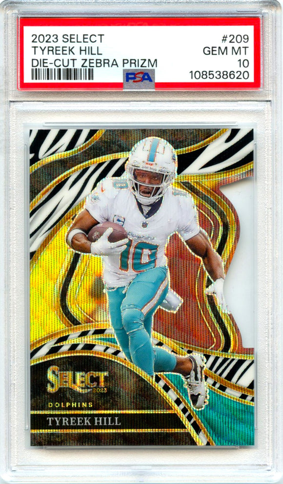Tyreek Hill 2023 Panini Select Club Level Zebra Die Cut Prizm #209 PSA 10