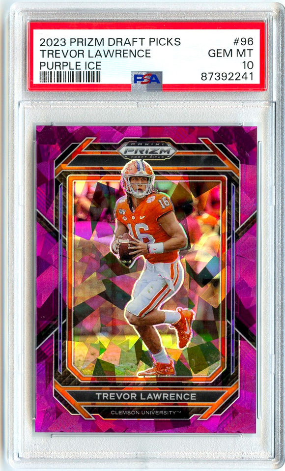Trevor Lawrence 2023 Panini Prizm Draft Purple Ice SP 148/149 PSA 10