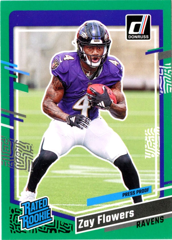 Zay Flowers RC 2023 Donruss Green Press Proof Rated Rookie #307