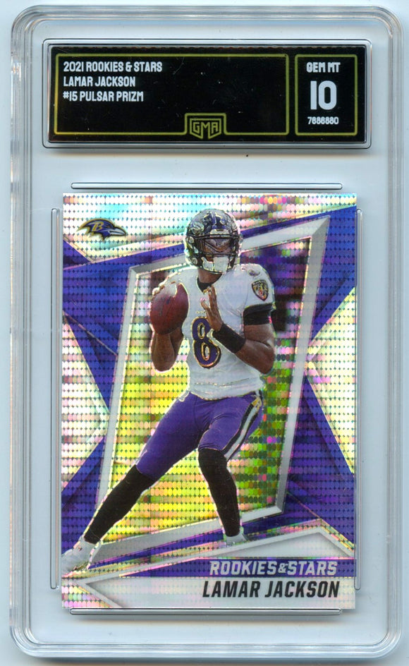 Lamar Jackson 2021 Panini Rookies & Stars Pulsar #15 GMA 10