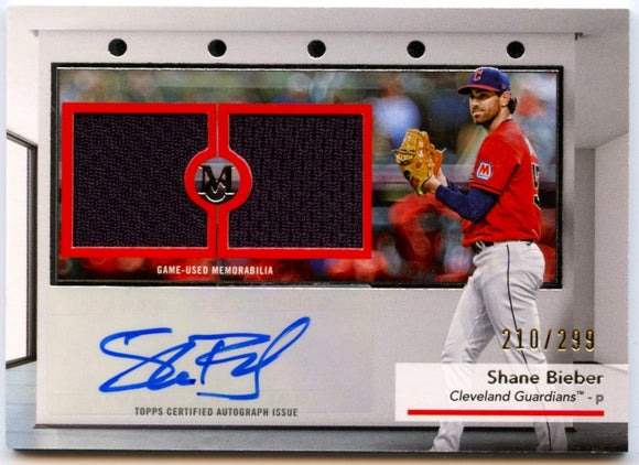 Shane Bieber 2024 Museum Collection Dual Game Used Jersey Patch Auto SP 210/299