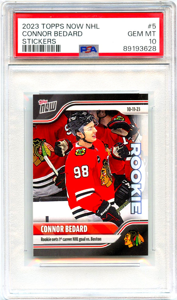 Connor Bedard RC 2023-24 Topps Now NHL Rookie Sticker #5 PSA 10