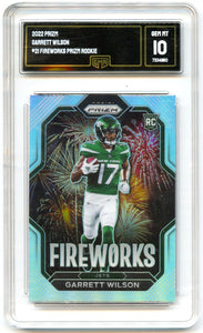 Garrett Wilson RC 2022 Panini Prizm Silver Fireworks Rookie #21 GMA 10